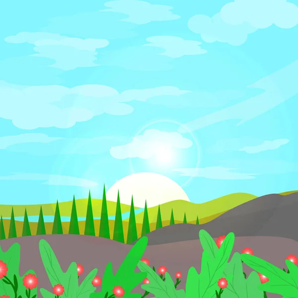 Landscape Sunlight Meadow Summer Scenery Abstract Background Wallpaper Vector Illustratiion — Stockvektor