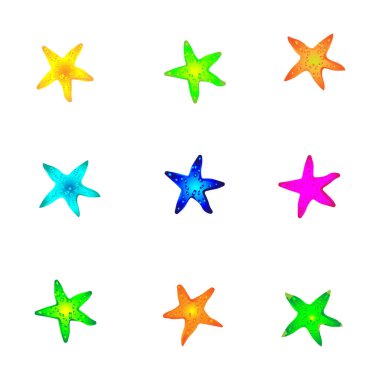 Mevsim yaz tatili, deniz yıldızları kümesi soyut deniz altı vektör çizimi