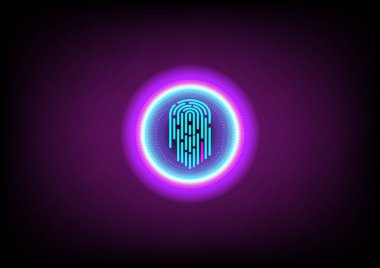 Parmak taraması dokunuşu görüntüleme güvenlik kontrol tanımlama teknolojisi fütüristik veritabanı soyut arkaplan vektör çizimi