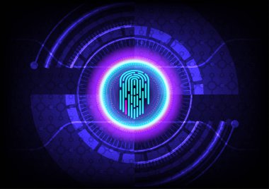 Teknoloji çember taraması parmak kimlik kontrolü elektronik teknoloji fütüristik güvenlik soyut arkaplan grafik tasarım vektör çizimi