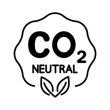Karbon nötr. CO2 geri dönüşüm simgesi. Karbon nötr ayak izi. CO2 sıfır kirliliği. Hava kirliliği yok. Çevre dostu endüstriyel üretim damgası