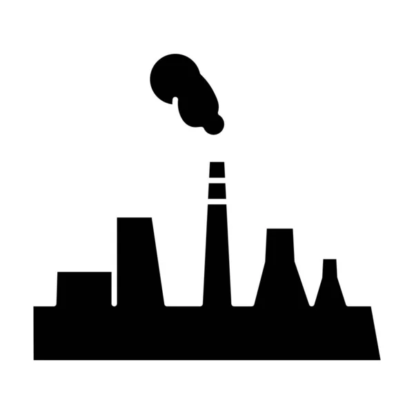 Icono Fábrica Edificio Industrial Vectorial Con Humo Silueta Negra Del — Vector de stock