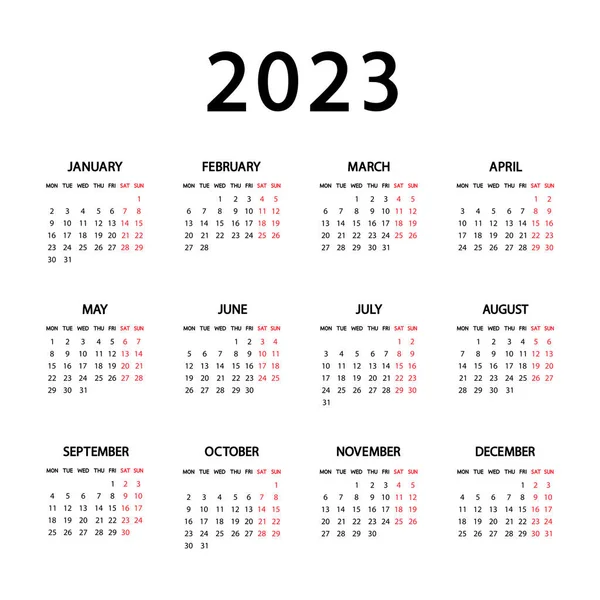 Календарь 2023 Года Неделя Начинается Понедельник Ежегодный Шаблон Русского Календаря Стоковая Иллюстрация