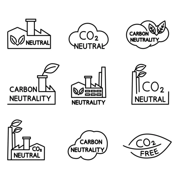 Вуглецевий Нейтральний Набір Піктограм Переробки Co2 Екологічний Заводський Символ Чистий — стоковий вектор