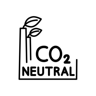 CO2 nötr. Karbon geri dönüşüm simgesi. Eko fabrikasının sembolü. Ağ sıfır karbon ayak izi. Hava kirliliği yok. Vektör