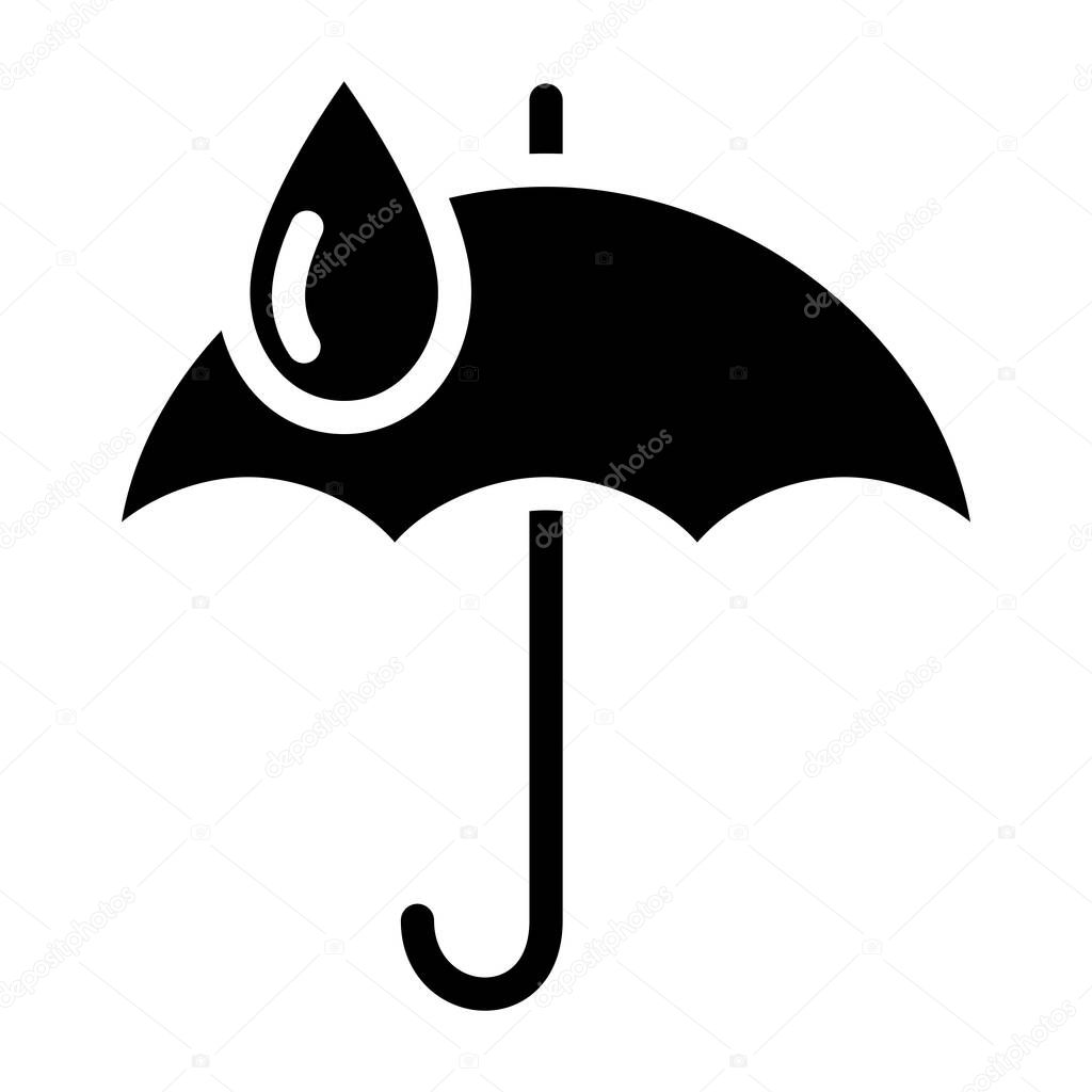 Waterproof Umbrella icon. Drop resistant. Liquid resistant. Rain protection. Pollution protection. Dripping liquid. Glyph icon Vector