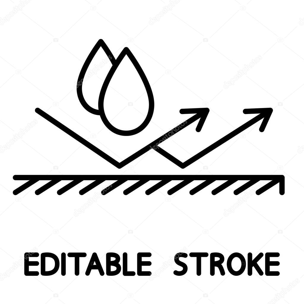 Waterproof icon. Pollution protection. Liquid resistant. Rain protection. Water repellent surface. Outline Vector