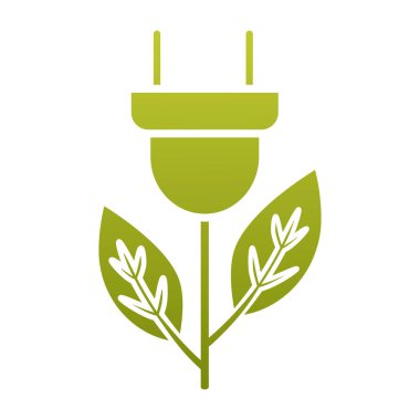 Yeşil elektrik prizi. Çevre enerjisi. Fişe takılı yaprak şekli. Yenilenebilir ve temiz enerji. Çevre dostu şarj sembolü