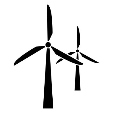 Rüzgar türbinleri simgesi. Rüzgar santrali. Alternatif enerji endüstrisi. Yenilenebilir ve temiz enerji. Elektrik üretimi. Vektör
