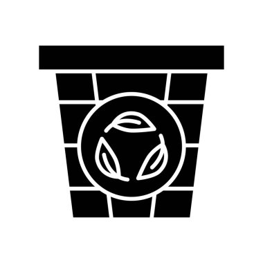 Yaprak amblemli çöp tenekesi. Geri dönüşüm, çevre hayatı, çevre dostu çöpler. Geri dönüşüm için uygun, azaltılabilir, sıfır atık konsepti. Vektör