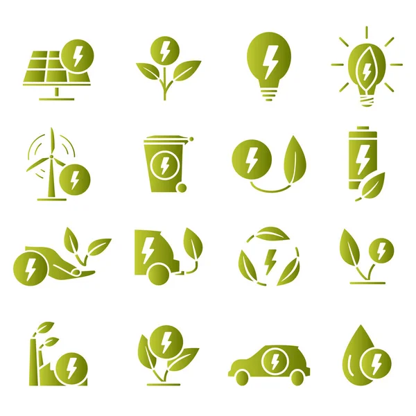 绿色生态符号 生态友好相关图标 太阳能 水和其他清洁能源 绿色技术和环境的象征 替代能源 图库插图