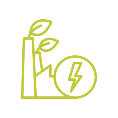 Yeşil enerji. Yenilenebilir enerji. Yapraklı eko fabrikası. Ağ sıfır karbon ayak izi. Hava kirliliği yok. Vektör