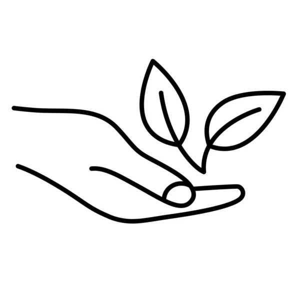 Лист Руке Растущие Листья Символ Охраны Природы Редактируемый Удар Вектор — стоковый вектор