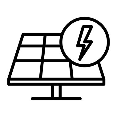 Güneş paneli simgesi. Alternatif enerji endüstrisi. Yenilenebilir ve temiz enerji. Güneşten elektrik üretimi. Düzenlenebilir felç. Vektör