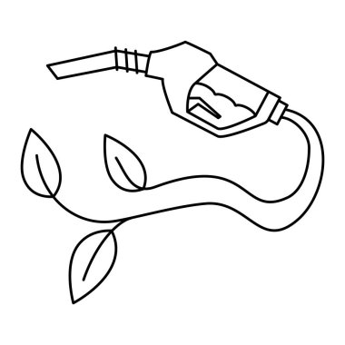 Yakıt hortumu ikonu. Otomatik benzin istasyonu yakıt ikmal silahı. Benzin pompası. Hortumu pompala. Yağ damlama sembolü. Çevre dostu endüstri, çevre ve alternatif enerji sembolü. Vektör