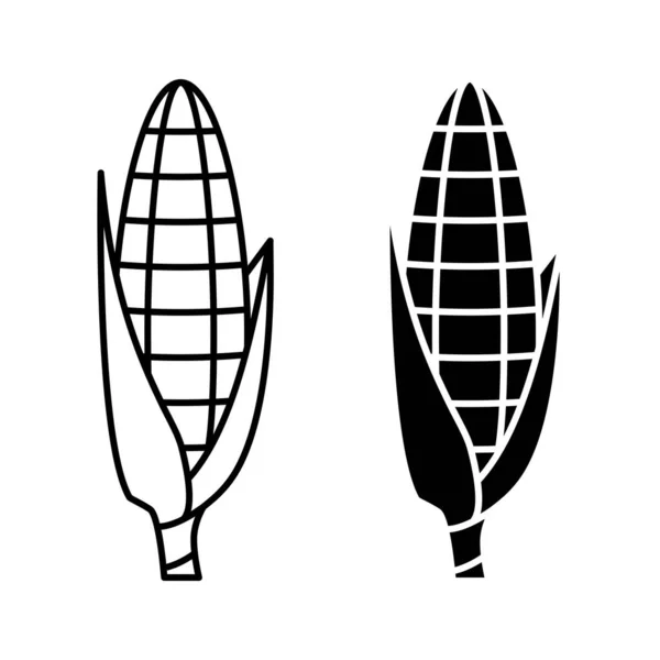 Значки Кукурузных Початков Кукуруза Очертаниях Стиле Глифов Вектор — стоковый вектор
