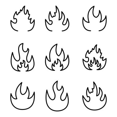 Fire flames. Set of flame icons in different shapes. Line fire icons. Vector