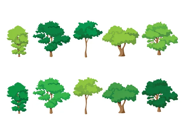 Green Tree Fresh Set Collection Isolated White Background Illustration Vector — Stockfoto