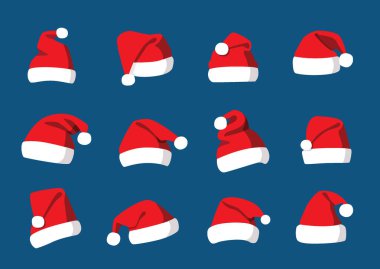 Şapka Noel Baba dekorasyon ve tasarım mavi arkaplan illüstrasyon vektörü izole 