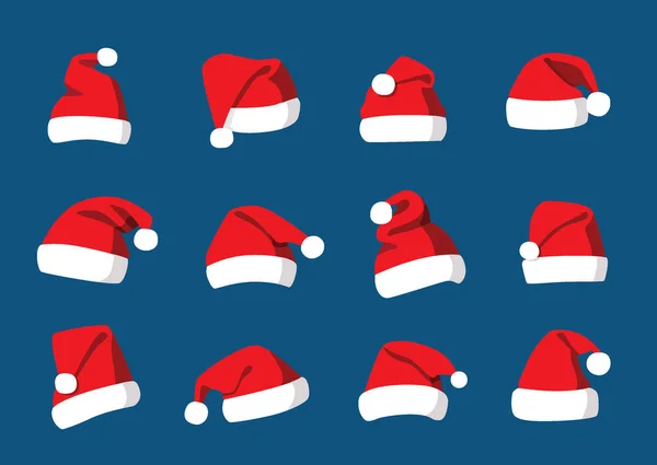Hut Weihnachtsmann Set Dekorationen Und Design Isoliert Auf Blauem Hintergrund Stockfoto