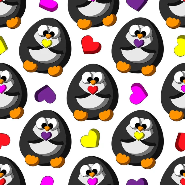 Płynny wzór wektor z cute kreskówki Pingwin z małym sercem — Wektor stockowy
