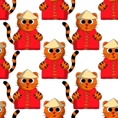 Şirin Çin kaplanı çizgi filmiyle kusursuz vektör deseni