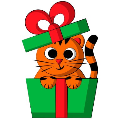 Hediye kutusunda şirin çizgi film Tiger. Resimleri renkle çiz