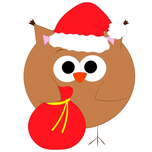 Lindo Búho de Navidad de dibujos animados. Dibujar ilustración en color — Vector de stock