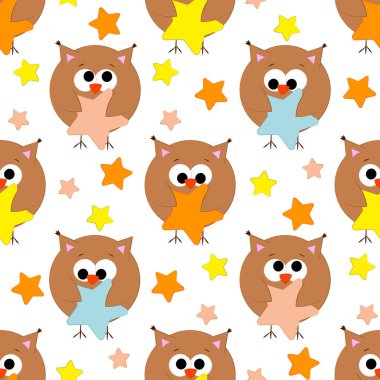 Sevimli baykuş ve yıldızlı kusursuz vektör deseni