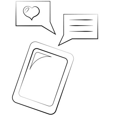 Tek element cep telefonu ve mesaj. Resmi siyah ve beyaz olarak çiz