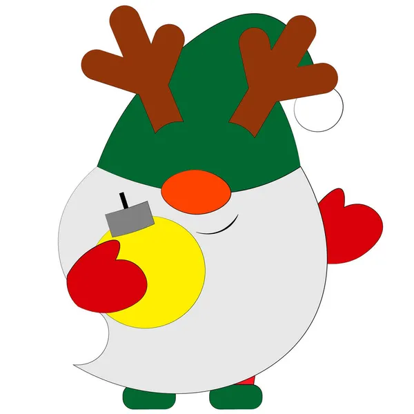 Gnomo Navidad Cuerno Reno Dibujar Ilustración Color — Vector de stock