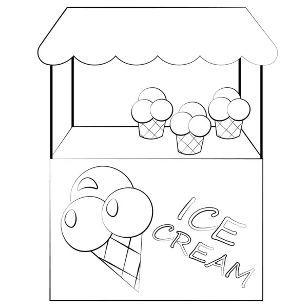 Mostrador Puestos Con Helado Dibujar Ilustración Blanco Negro — Archivo Imágenes Vectoriales