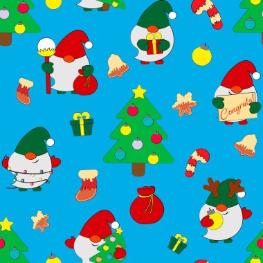 Tatlı çizgi film Noel cüceleri ile kusursuz vektör deseni
