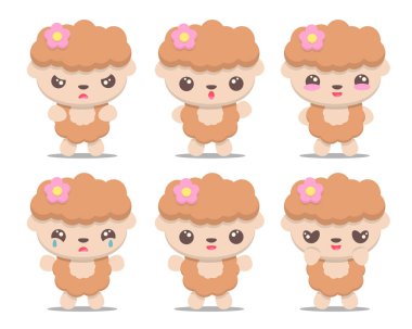 Farklı duyguları olan sevimli koyun çizgi filmlerini ayarla.