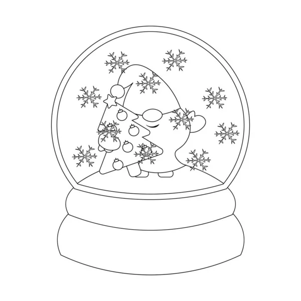 Christmas Snowball Gnome Christmas Tree Draw Illustration Black White — Stock Vector