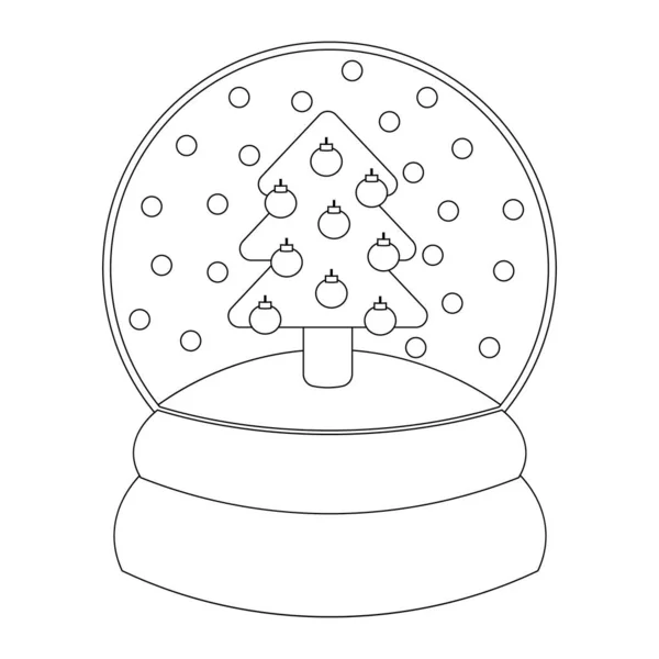 Bola de nieve de Navidad con árbol de Navidad. Dibujar ilustración en blanco y negro — Vector de stock