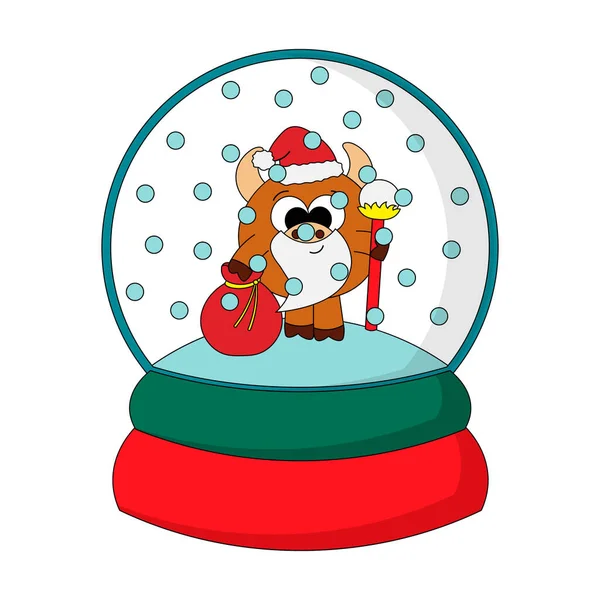 Christmas snowball with Bull Santa. Draw illustration in color — 图库矢量图片