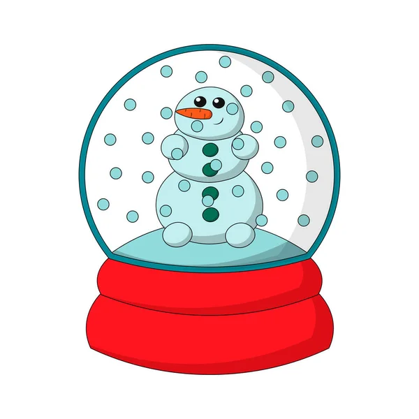 Sneeuwbal met Sneeuwman. Tekening illustratie in kleur — Stockvector