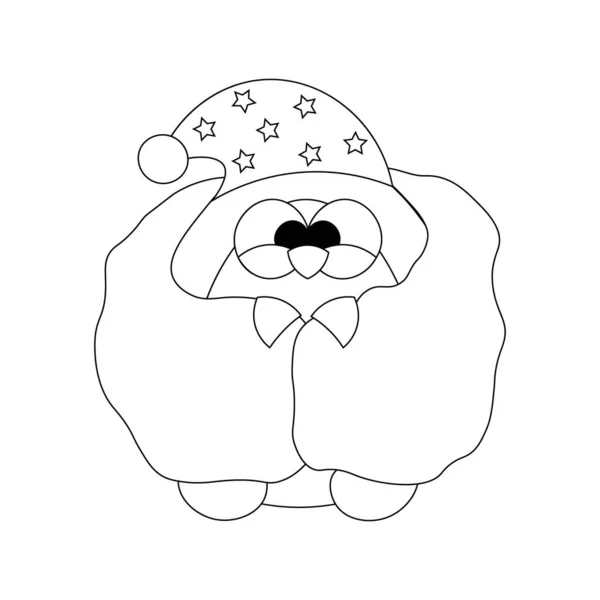 Cute cartoon sleep Penguin. Draw illustration in black and white — стоковый вектор