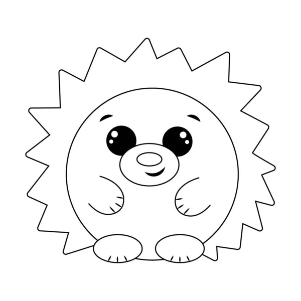 Cute Cartoon Adorable Hedgehog Draw Illustration Black White —  Vetores de Stock