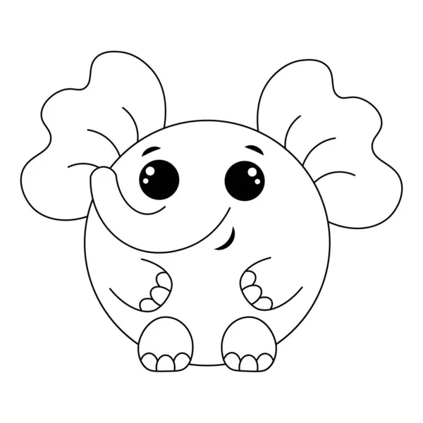 Cute Cartoon Elephant Draw Illustration Black White — 图库矢量图片