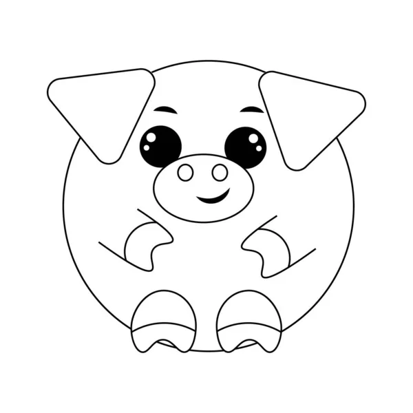 Cute Cartoon Pig Draw Illustration Black White — Vetor de Stock