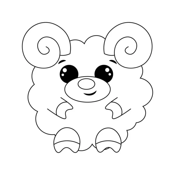 Cute Cartoon Ram Draw Illustration Black White — Vetor de Stock