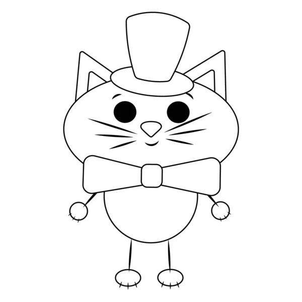 Chat Dessin Animé Mignon Dans Cou Illustration Dessin Noir Blanc — Image vectorielle