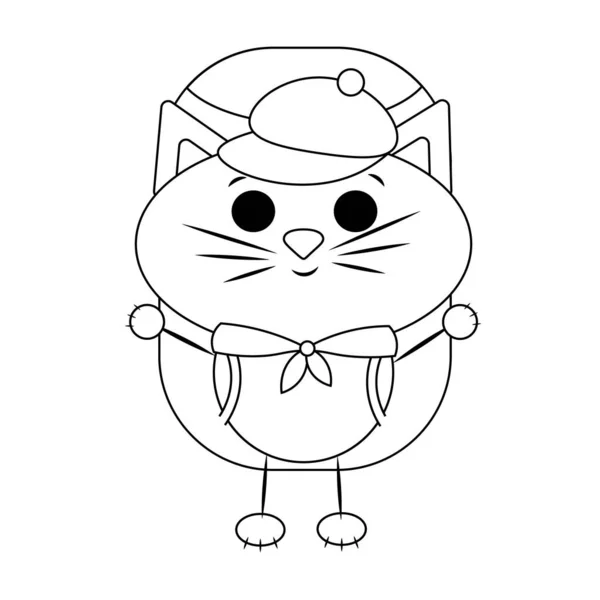 Mignon Dessin Animé Chat Touriste Illustration Dessin Noir Blanc — Image vectorielle