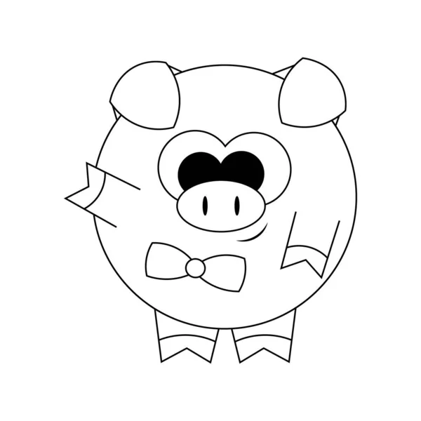 领带上有可爱的卡通猪 用黑白勾画出图解 — 图库矢量图片