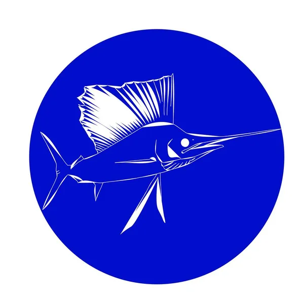 Modern Outline Sailfish Deep Blue Circle — Stock Vector
