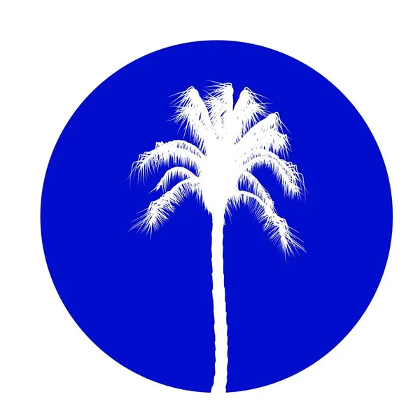 Bílá Silueta Palmy Modrém Kruhu — Stockový vektor