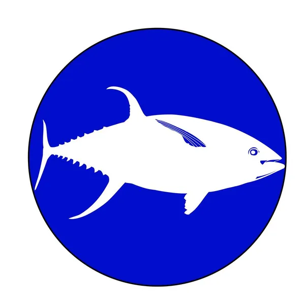 Vit Siluett Gulfenad Tonfisk Fisk Blå Cirkel — Stock vektor