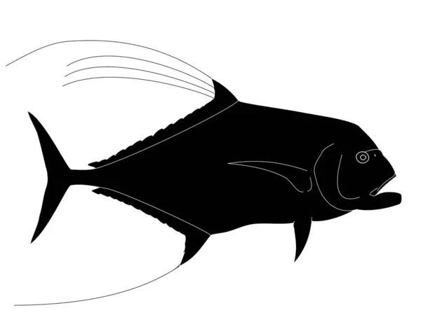 Silhouette Blanche Cercle Bleu Marlin Noir Sautant — Image vectorielle
